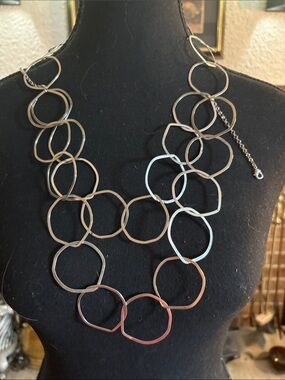 Linked Open Circle Silver Necklace - Modern Statement